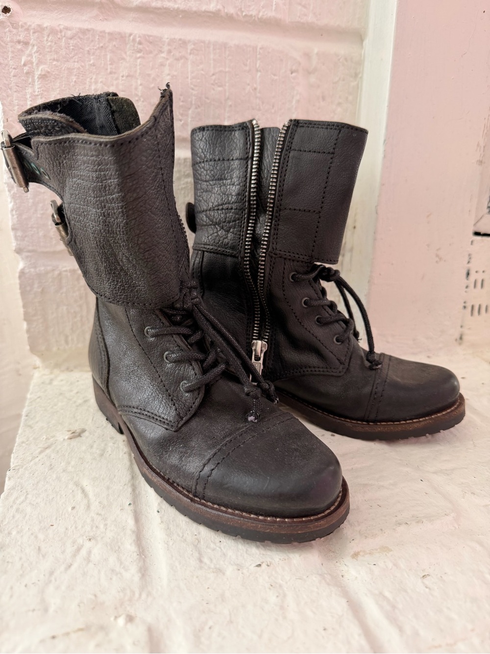 All Saints Kids Black Leather Lace-Up Combat Boots EU29 US12 kids size